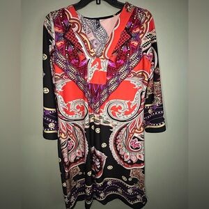 White Mark Multicolor Pullover Paisley Dress retro Hippie size XL